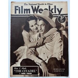 RARE UK 1938 Gary Cooper Magazine Film Weekly Cowboy Lady, Pride of the Yankees